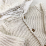 White Lined Knitted Hoodie - Boys 9-12 Months