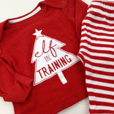 'Elf In Training' Red Striped Pyjamas - Boys/Girls 0-3 Months