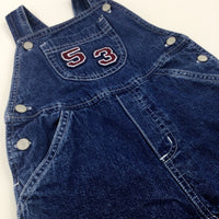 '53' Appliqued Mid Blue Denim Dungarees - Boys 12-18 Months