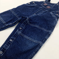 '53' Appliqued Mid Blue Denim Dungarees - Boys 12-18 Months