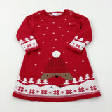 Robin & Snowflakes Red Knitted Dress - Girls 18-24 Months