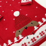 Robin & Snowflakes Red Knitted Dress - Girls 18-24 Months