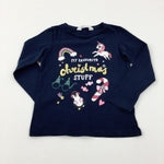 'My Favourite Christmas Stuff' Unicorns & Penguins Glittery Navy Long Sleeve Top - Girls 3-4 Years