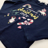 'My Favourite Christmas Stuff' Unicorns & Penguins Glittery Navy Long Sleeve Top - Girls 3-4 Years