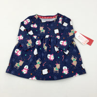 **NEW** Snowmen & Reindeer Navy Dress - Girls 3-6 Months