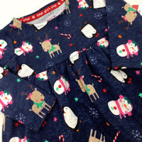 **NEW** Snowmen & Reindeer Navy Dress - Girls 3-6 Months