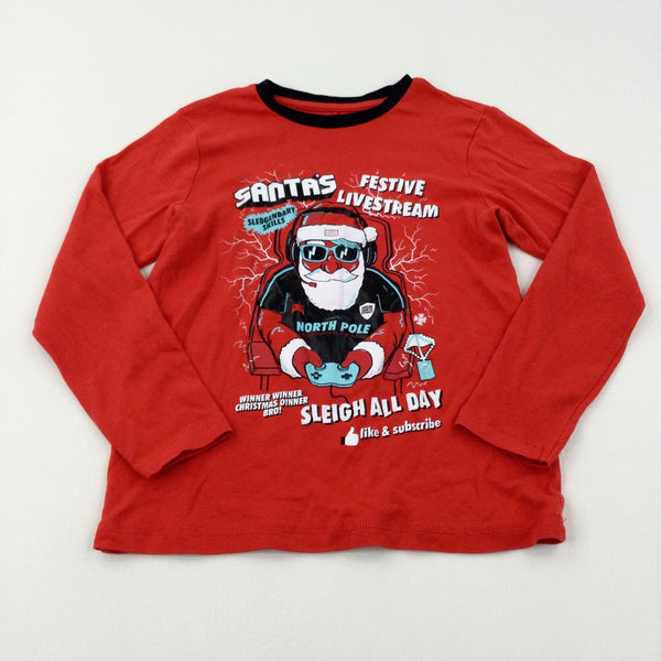 'Festive Livestream' Gaming Santa Red Long Sleeve Top - Boys 9-10 Years