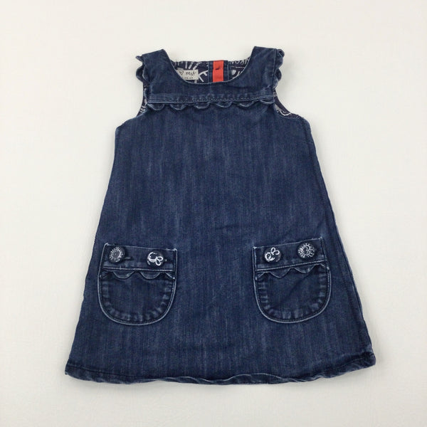 Frill Dark Blue Denim Dress - Girls 12-18 Months