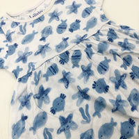 Fish Light Blue & White Jersey Dress - Girls 12-18 Months