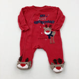 'My 1st Christmas' Reindeer Appliqued Red Babygrow - Boys/Girls - Newborn