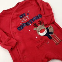 'My 1st Christmas' Reindeer Appliqued Red Babygrow - Boys/Girls - Newborn