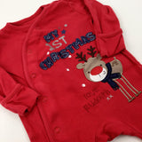 'My 1st Christmas' Reindeer Appliqued Red Babygrow - Boys/Girls - Newborn