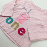 'I Am One' Cupcake Glittery Pink Long Sleeve Top - Girls 12-18 Months