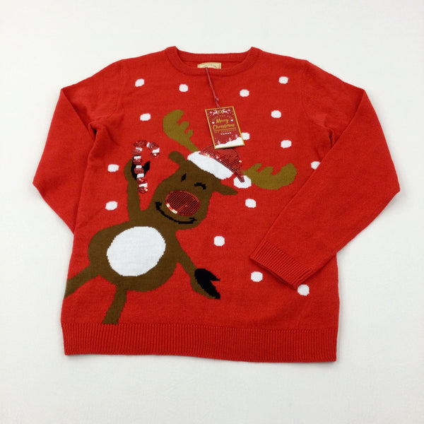 **NEW** Rudolph Sequinned Red Knitted Jumper - Girls 11-12 Years