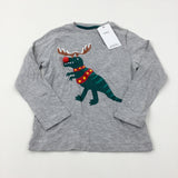 **NEW** Festive Dinosaur Pom Pom Grey Long Sleeve Top - Boys 5-6 Years