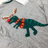 **NEW** Festive Dinosaur Pom Pom Grey Long Sleeve Top - Boys 5-6 Years