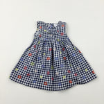 Flowers Navy Checked Dress - Girls 12-18 Months