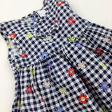 Flowers Navy Checked Dress - Girls 12-18 Months