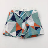 Patterned Orange & Navy Swim Shorts - Boys 18-24 Months