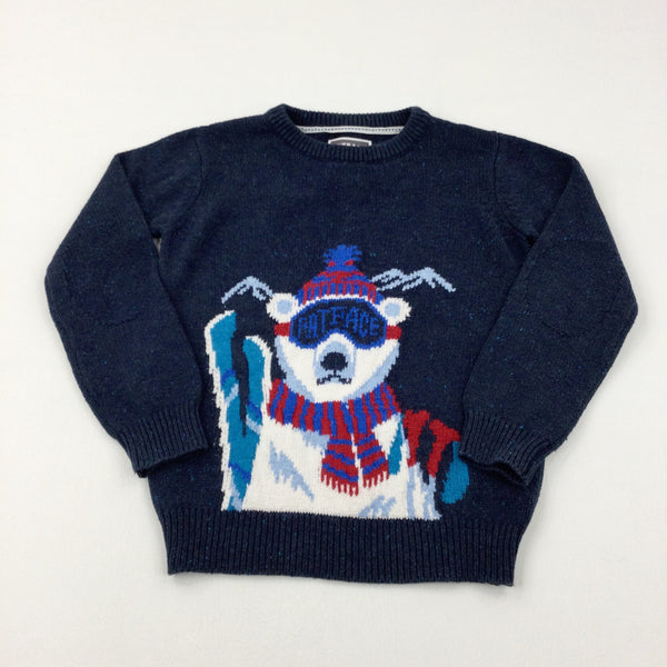 Fat Face' Polar Bear Navy Knitted Jumper - Boys 8-9 Years