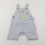 'Smiles All Day' Dinosaur Light Grey Short Dungarees - Boys 18-24 Months