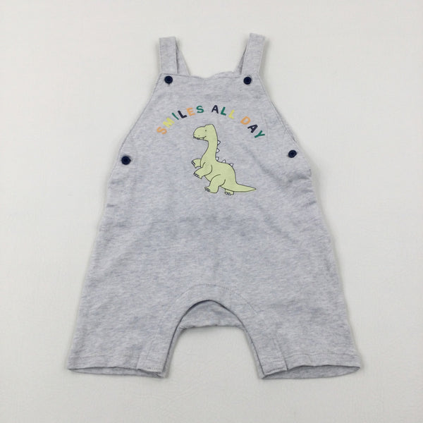 'Smiles All Day' Dinosaur Light Grey Short Dungarees - Boys 18-24 Months