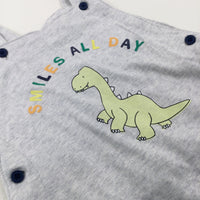 'Smiles All Day' Dinosaur Light Grey Short Dungarees - Boys 18-24 Months