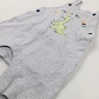 'Smiles All Day' Dinosaur Light Grey Short Dungarees - Boys 18-24 Months