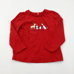 'Merry Kindmas' Animals Glittery Red Long Sleeve Top - Girls 2-3 Years