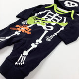 'My Bones Are Rocking' Skeleton Black Romper & Jersey Hat Set - Boys - Newborn