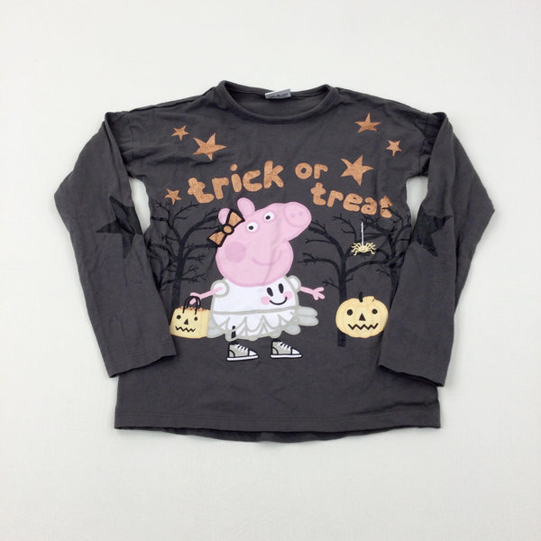 'Trick Or Treat' Peppa Pig Glittery Charcoal Grey Long Sleeve Top - Girls 6-7 Years