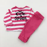 'Too Cute To Spook' Spider Pink & White Striped Pyjamas - Girls 3-6 Months