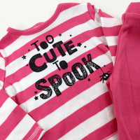 'Too Cute To Spook' Spider Pink & White Striped Pyjamas - Girls 3-6 Months