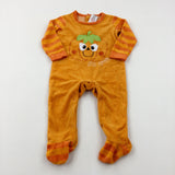 'Little Pumpkin' Appliqued Orange Velour Babygrow - Boys/Girls 6-9 Months