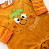 'Little Pumpkin' Appliqued Orange Velour Babygrow - Boys/Girls 6-9 Months