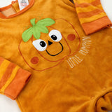 'Little Pumpkin' Appliqued Orange Velour Babygrow - Boys/Girls 6-9 Months