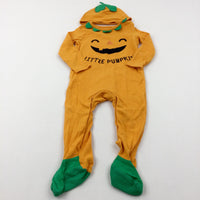 'Little Pumpkin' Appliqued Orange Babygrow & Jersey Hat Set - Boys/Girls 12-18 Months