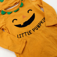 'Little Pumpkin' Appliqued Orange Babygrow & Jersey Hat Set - Boys/Girls 12-18 Months