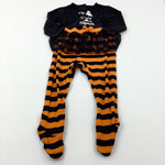 'Too Cute To Spook' Ghosts Black & Orange Striped Babygrow With Net Skirt - Girls 18-24 Months