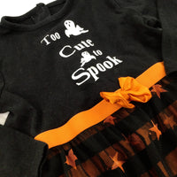 'Too Cute To Spook' Ghosts Black & Orange Striped Babygrow With Net Skirt - Girls 18-24 Months