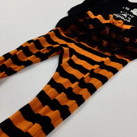 'Too Cute To Spook' Ghosts Black & Orange Striped Babygrow With Net Skirt - Girls 18-24 Months