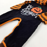 'My 1st Halloween' Pumpkin Black & Orange Striped Hooded Romper - Boys/Girls 3-6 Months