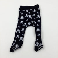 Skull & Crossbones Black Knitted Tights - Girls 6-12 Months