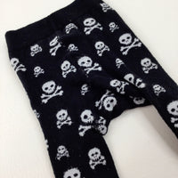 Skull & Crossbones Black Knitted Tights - Girls 6-12 Months