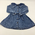 Oversized Collar Mid Blue Denim Dress - Girls 10-11 Years