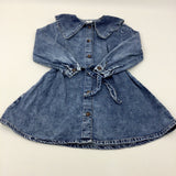 Oversized Collar Mid Blue Denim Dress - Girls 10-11 Years