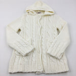 Patterned Chunky Cream Knitted Winter Cardigan - Girls 10-11 Years