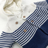 Navy & White Striped Knitted Hooded Cardigan/Jacket - Boys Newborn