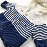 Navy & White Striped Knitted Hooded Cardigan/Jacket - Boys Newborn