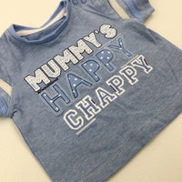 'Mummy's Happy Chappy' Appliqued Light Blue T-Shirt - Boys Newborn